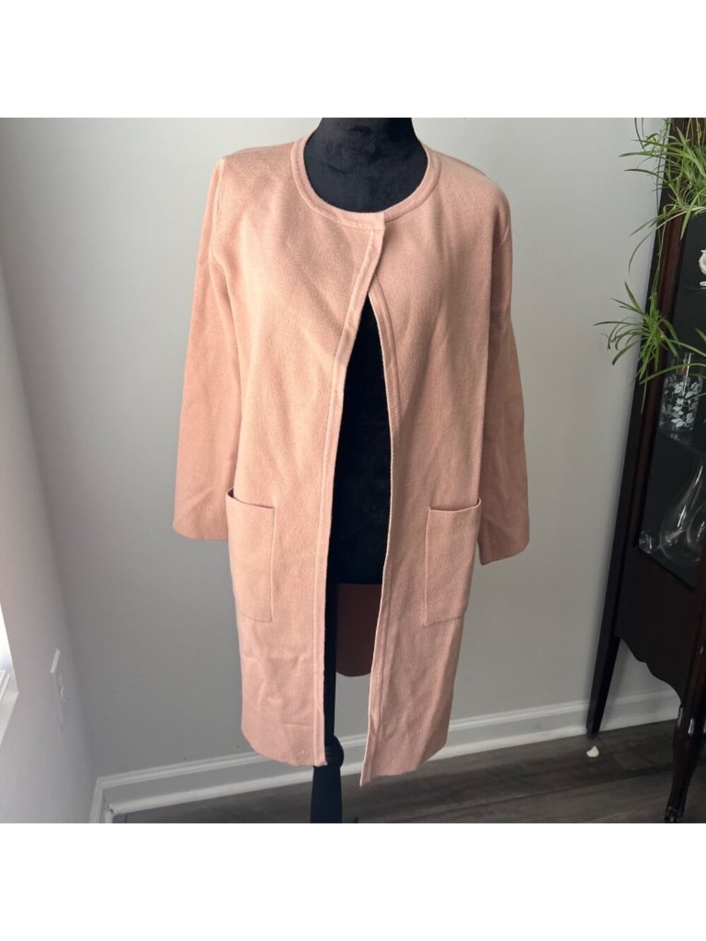 Caracilia Viscose Blend Open Front Long Cardigan Coat Duster Sweater Pockets M